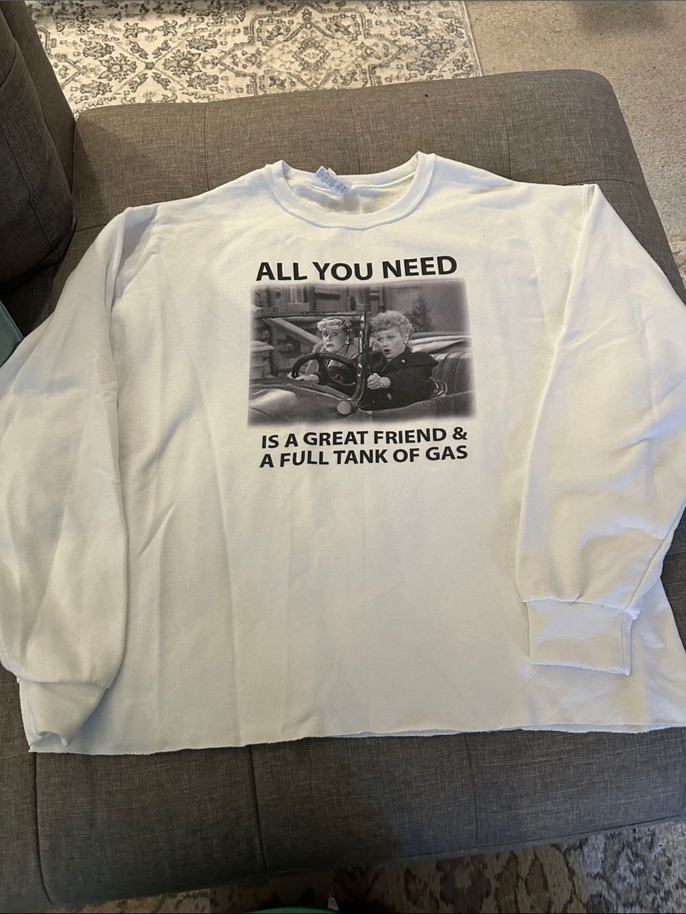 White Graphic Long-Sleeve SweatShirt - All You Need Print